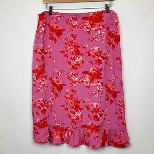 Kapp Ahl Pink Floral Crepe Ruffle Midi Skirt, Size EU 44/US Medium, GUC